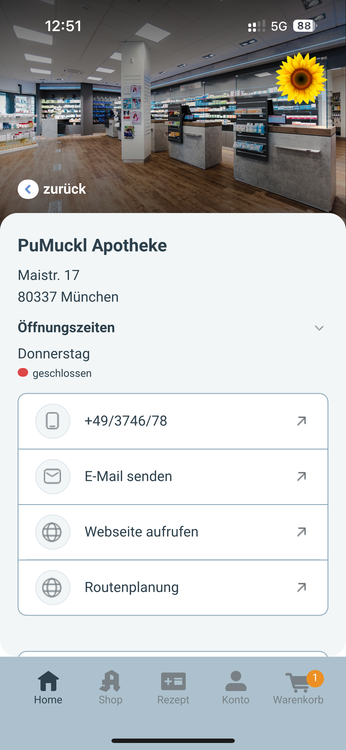 Ansicht der Lieblingsapotheke in der Meine Apotheke App
